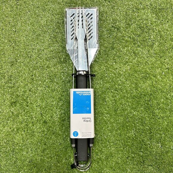 Room Essentials Stanless Steel Grill Tool Set 3 Pieces Heavy Duty Black - New - Picture 1 of 4